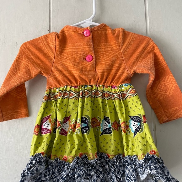 Ricrac & Ruffles Mixed Pattern Long Sleeve Cotton Dress 12 months - Picture 4 of 10